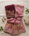Dusty Pink Peacock Embroidered Saree