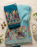 Sky Blue Peacock Embroidered Saree